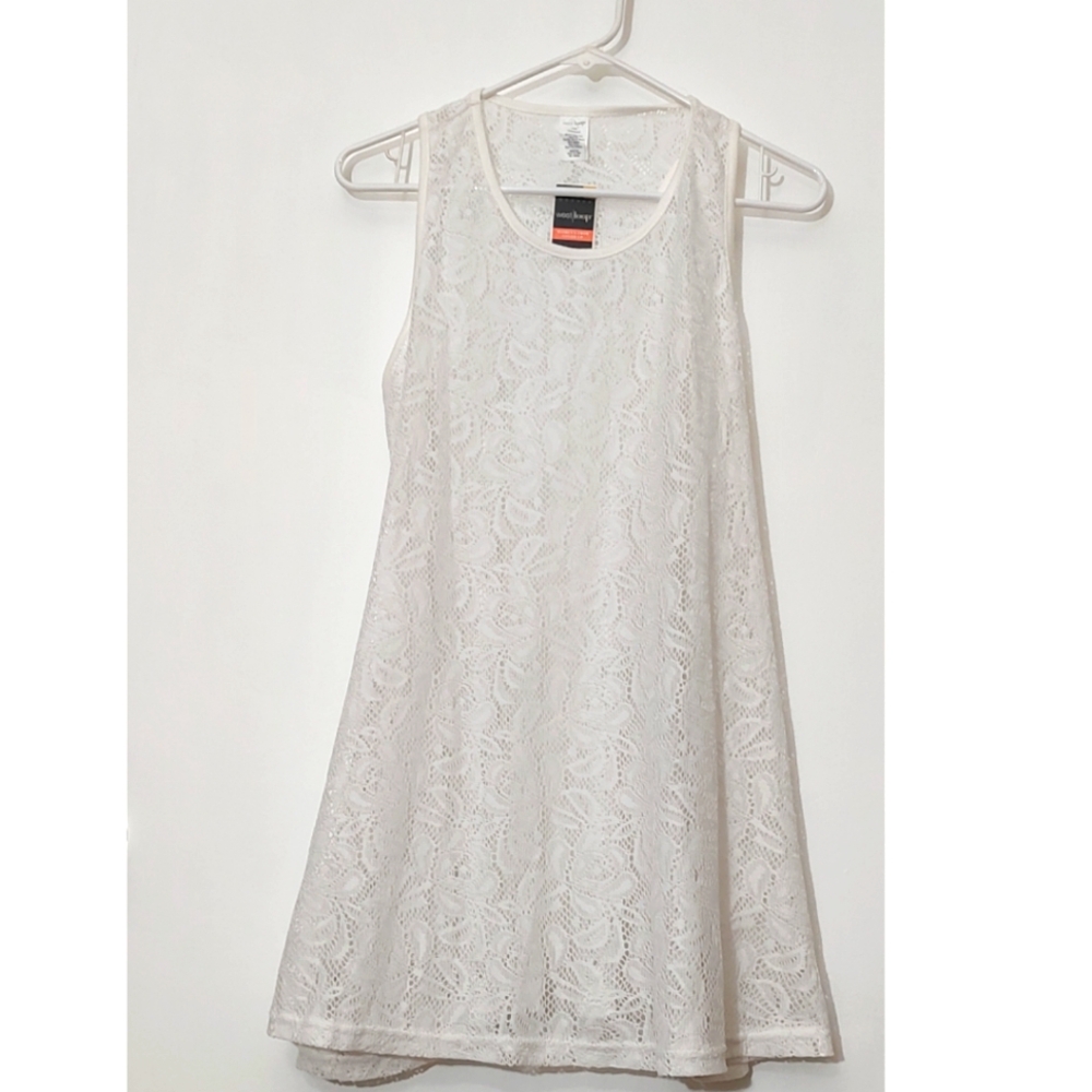 NWT Women's Swimsuit Cover Up Dress White Floral Lace Pattern Large Beach Swim L